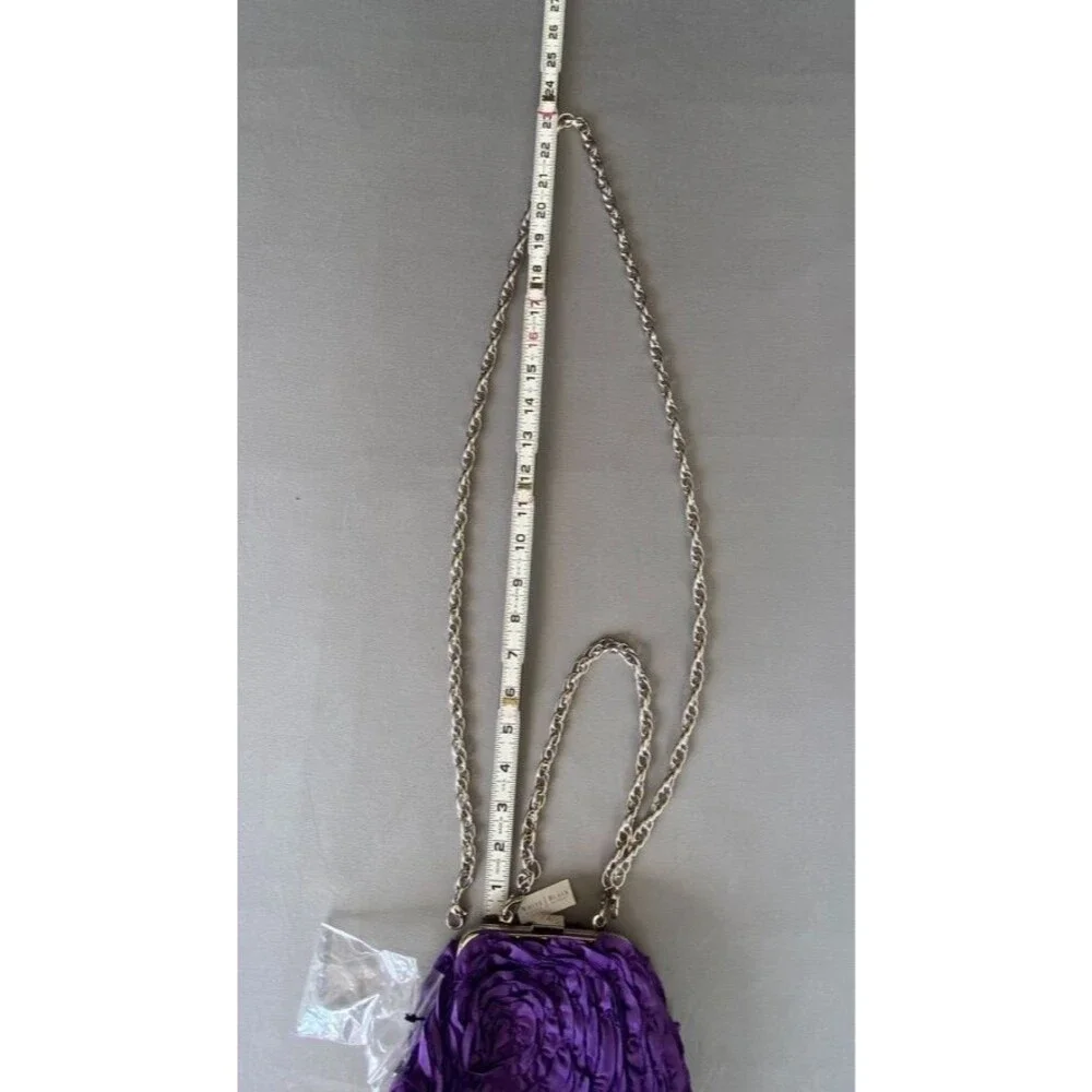 NWT White House Black Market Purple Rosette Floral Clutch Chain Bag Convertible
